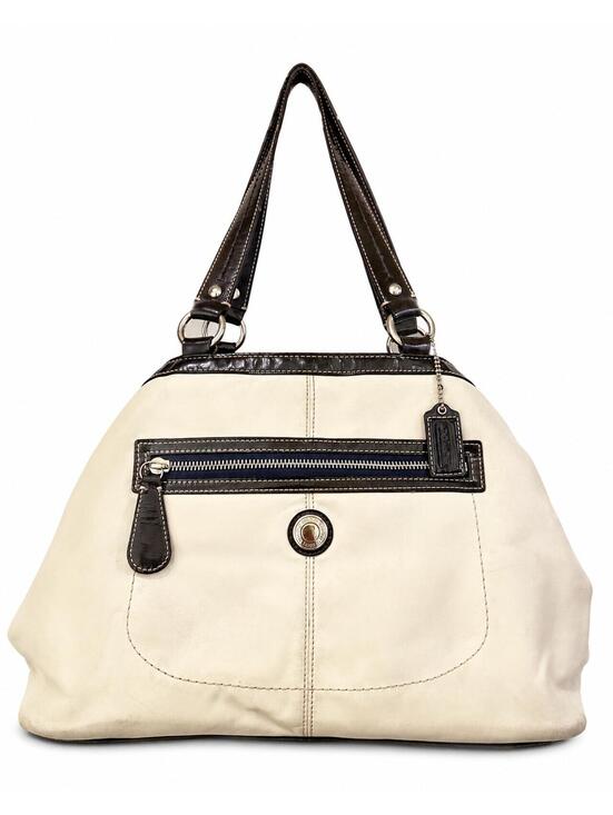 Coach Handbags - COACH Vintage Laura Leather Spectator Carryall Handbag Ivory & Navy F14866